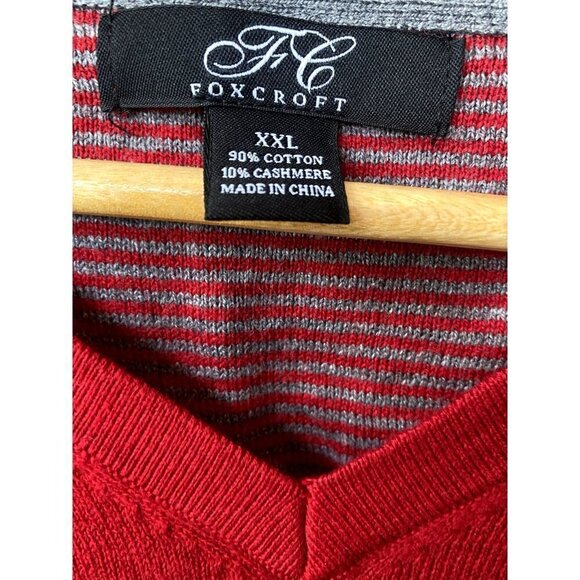 Foxcroft Mens Cotton Cashmere Sweater XXL 2XL Red Grandpa V Neck Quiet Luxury - Picture 5 of 5